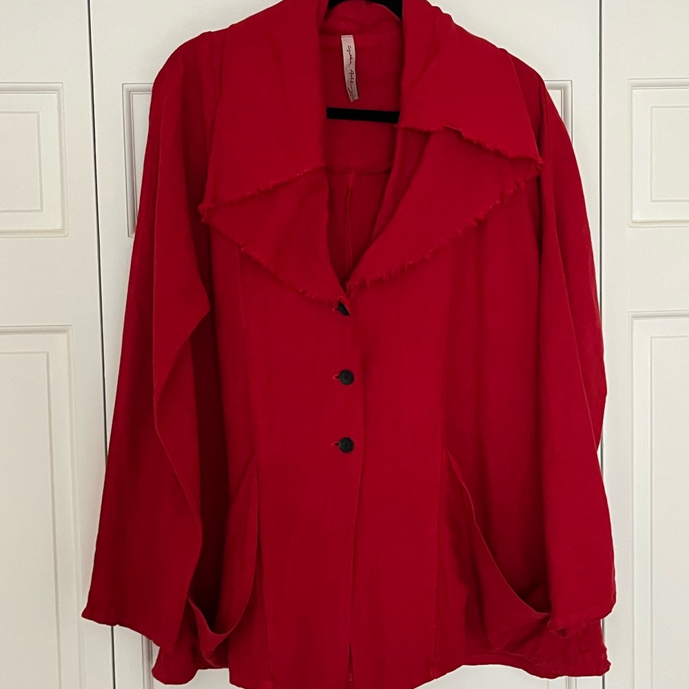 Cynthia Ashby red linen jacket, Size S